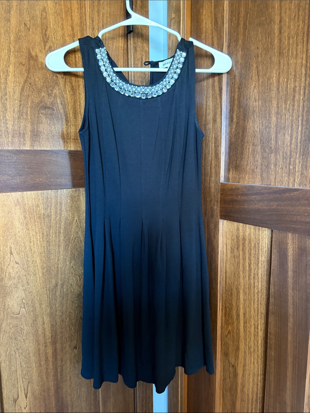 Monteau Black Sleeveless Dress with Embellished Jewel Neckline